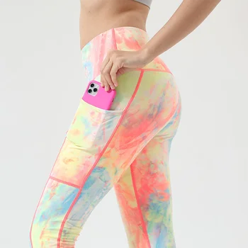 SALSPOR Femei Tie Dye Imprimate Jambiere de Yoga de Fitness Respirabil cu Uscare Rapidă Buzunare Legging Antrenament Talie Mare Push-Up Jambiere