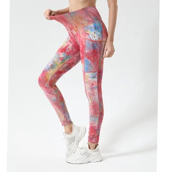 SALSPOR Femei Tie Dye Imprimate Jambiere de Yoga de Fitness Respirabil cu Uscare Rapidă Buzunare Legging Antrenament Talie Mare Push-Up Jambiere