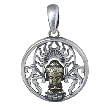 BOCAI Noi pur S925 argint bijuterii retro gravură de bun augur nor de aur micul Buddha Femeie pandantiv