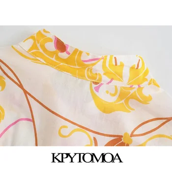 KPYTOMOA Femei 2021 Moda Cu Buzunare, imprimeu Floral Bluze Largi Vintage Maneca Lunga Partea de Guri de sex Feminin Tricouri Topuri Chic