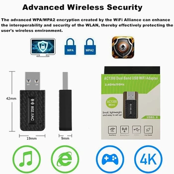 5Ghz Wifi USB Wifi Adaptor AC 1300Mbps Adaptor Wi-fi USB 3.0, Ethernet, Wi-Fi Antena Dual Band 2.4 G&5G Modul Wifi Pentru PC, Laptop
