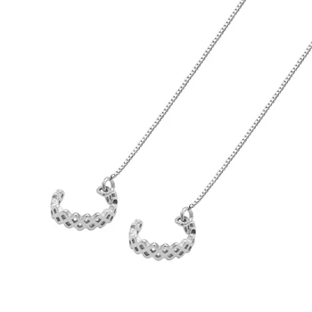 LKO Argint 925 Zăbrele Pătrat Ureche Clip Cercei Ciucure Lung pentru Femei Fete Ureche Linie de Bijuterii de Moda Ornamente