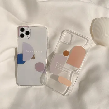 Retro Dulce geometrie art Transparent Japoneză Telefon Caz Pentru iPhone 11 12 Pro Max Xr Xs Max 7 8 Plus 7Plus caz Drăguț husă Moale