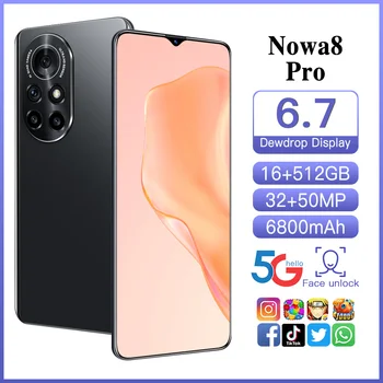 Honoy Nowa8 PRO 6.7 Inch Smartphone-uri 5G LASA Telefonul 16GB+512GB 10-Core 32MP+50MP Camera Android11 Debloca Dual SIM Telefon Mobil