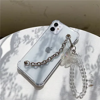 Argint brățară Brățară Fluture Lanț Telefon Moale Caz pentru Iphone X XR XS 11 12 MINI Pro MAX Clar Caz Acoperire pentru IPhone 7 Plus 8