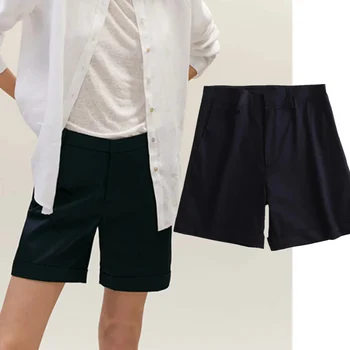Uscat 2021 Enlgand Moda Stil Simplu Bleumarin Pantaloni Scurți Femei Din Bumbac De Vara Scurte Feminino Bermude Casual Femei Scurt