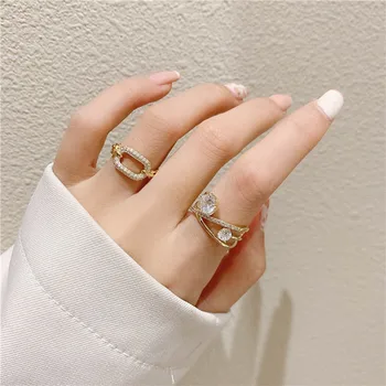 Coreeană nou design de moda bijuterii de cupru rafinat zircon incrustate geometric simplu inel elegant pentru femei inel deschis