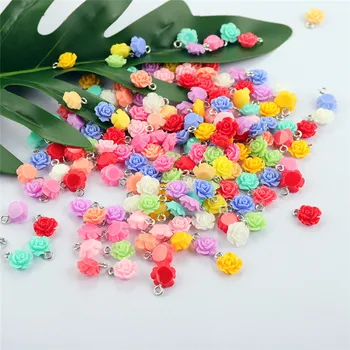 50pcs/lot Mixt Culoare Floare Trandafir Rasina Farmece Pandantive Pentru Femei Fete DIY Brățară Breloc de Luare de Bijuterii Accesorii Cadou