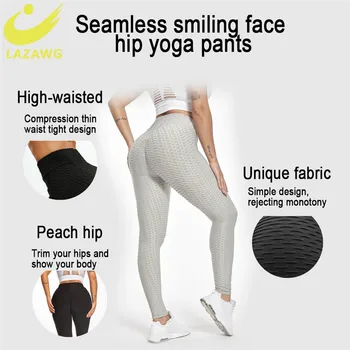 LAZAWG 2021 Sexy Pantaloni de Yoga de Fitness Jacquard Sport Femei Jambiere Talie Mare care Rulează Pantaloni Stramti Sport Push-Up Legging Pant