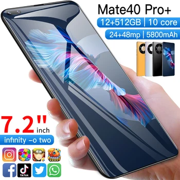 Mate40 Pro+ Smartphone 7.2 Inch Ecran Complet Deca Core 5800mAh 12GB 512GB 5G 4G LTE de Rețea, Telefon Mobil