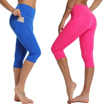 Noi Casual Femei 3/4 Pantaloni de Yoga Sala de Fitness Sport Trunchiate Jambiere Buzunar Pantaloni Slim Femei Casual Culoare Solidă Pantaloni de Yoga