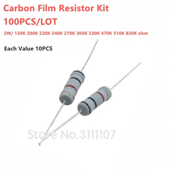 100BUC Film de Carbon Rezistor Kit 10Value 2W 120K 200K 220K 240K 270K 300K 330K 470K 510K 820K ohm 5% 2W Inel de Culoare Rezistenta
