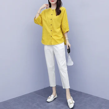 Lenjerie De Pat Din Bumbac Două Seturi De Piese Costume Femei Plus Dimensiune Violet Topuri Și Pantaloni Albi Costume Casual Vintage Moda Coreeană 2 Seturi De Piese