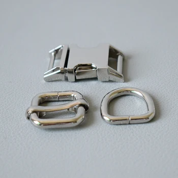 20 de seturi（cataramă de metal+reglați catarama+D set inel) vânzarea cu amănuntul din metal placat cu 15mm diy guler pentru animale de companie lesa piese accesorii-argint