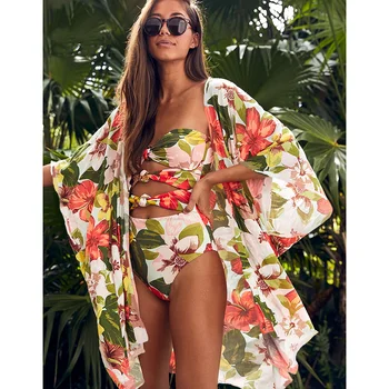 O singură Bucată costume de Baie Bandeau Costume de baie Femei 2021 Print Arc Monokini Push-up Backless Costume de Baie Floral Sexy Body Beachwear