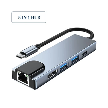 5 ÎN 1 USB C HUB,Tip C la 100M Ethernet RJ45 Adaptor pentru MacBook Pro,Bolnavilor 4K C USB la HDMI Compatibil,Cu PD,Port USB 3.0