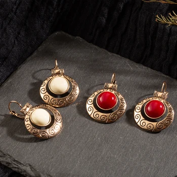 Vintage etnice aur rotund picătură legăna cercei cu piatra pentru femei 2019 moda de sex feminin petrecere suspensie ureche bijuterii accesorii