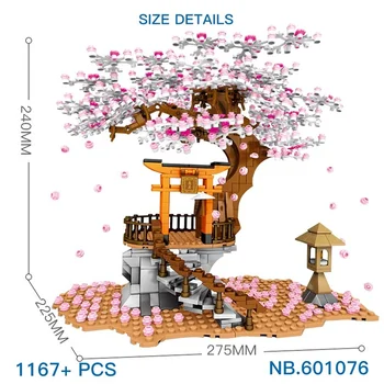 1167Pcs City Street View Altar Sakura Blocuri MOC Cherry Blossom Tree House Construirea de modele de Jucarii pentru Copii Cadouri