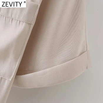 Zevity Femei, pur și Simplu, Maneci Scurte Solid Buzunar Halat Bluza Casual Ladies Rânduri de Tricouri de Afaceri Chic Blusas Topuri LS9330