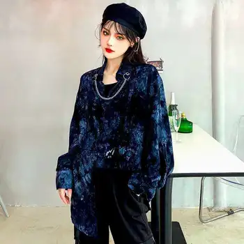 QWEEK Gotic Tricou Femei Tie Dye Print Bluze Frumoase Harajuku Cardigan Butonul Topuri Scurte cu Maneci Supradimensionate Streetwear Kpop
