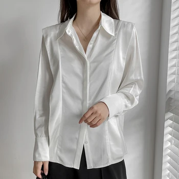 Elegant Rever Tricou Femei 2021 Primavara-Vara Alb Munca De Moda Maneca Lunga Slim Bluza Casual Femei Blusas Mujer Streetwear