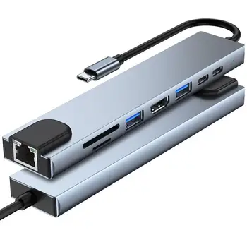 Usb C Docking Station Multi Hub Dual Compatibil HDMI VGA, RJ45 USB3.0 Audio Adaptor Pentru MacBook Pro/Air Thunderbolt 3 Doc