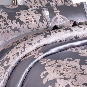 Gri Matase de Lux Satin Set de lenjerie de Pat King Pat Queen-Size foaie montate foaie set Plapuma Pat set parure de aprins ropa de cama