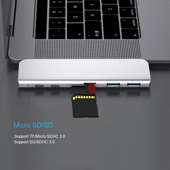 USB de Tip C Hub Adaptor 7 in 1 Dual USB de Tip C Dock pentru MacBook Pro/Air 2018 - 2020 cu 4K HDMI USB-C USB 3.0 SD/TF Card Reader