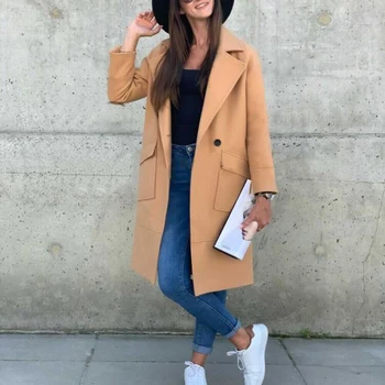 Femei Toamna Iarna Pentru Femeie Haina Vrac Plus Size Solid De Culoare Birou Palton Rever Buzunare Sacou Lung Elegant Uza