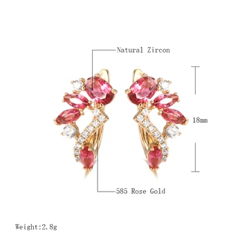 Gulkina Red Hot Naturale Zircon Cercei Pentru Femei 585 Aur roz Femei Floare de Cristal Cercei Bijuterii de Nunta Îndrăgostiților Cadouri