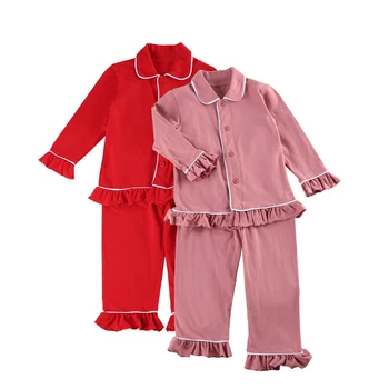 Fete de Iarna Seturi de Pijamale pentru Copii de Culoare Solidă Pijamale Volan Pijamale Copii Pijamas Infantil Sleepsuit Infantis pentru 2-8Yrs