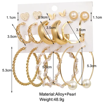 NOUA Moda de Epocă Perla Mare Hoop Cercei Pentru Femei de Aur Geometirc Rotund Cerc Fluture Gol Lant Cercei 2021 Cadou