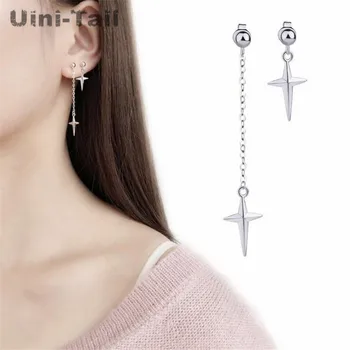 Uini-Coada 2019 nouă listă de argint 925 simplu personalitate creatoare asimetric lungime cruce ureche linie de tendință de moda ED410