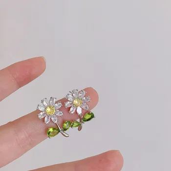 Stralucind Zircon Ramură de Flori Cercei Stil coreean Delicate Noi Bijuterii Simple, Mici Stud Cercei bijoux