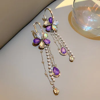 FYUAN Stil coreean Floare Violet Cristal Legăna Cercei pentru Femei Bijoux Ciucure Lung Picătură de Apă Cercei Nunti Bijuterii