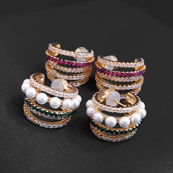 Moda Monaco bijuterii zircon verde multi-inel cu perle cercei argint 925 original 1:1 moda bijuterii cadou