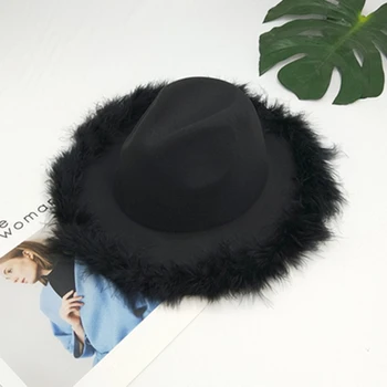 Pana roz Fedora Hat pentru Femei Margine Largă Partea Dreaptă Jazz Pălărie de Toamna/Iarna de Moda Noua Culoare Solidă Lână Pălărie Panama Pălărie