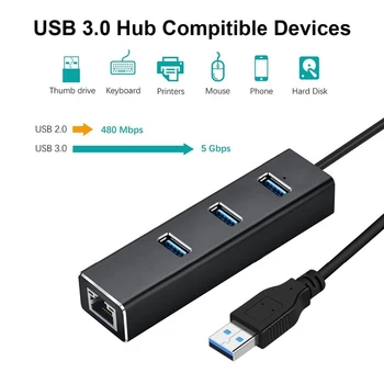 USB Gigabit Ethernet Adapter 3 Porturi 3.0 HUB Pentru Rj45 Lan placa de Retea pentru Macbook, Mac Desktop + Micro USB Încărcător Cablu Adaptor