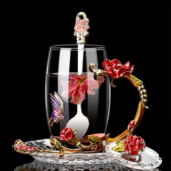 Creative Email De Culoare Fluture Dragoste Floare De Trandafir De Ceai Ceașcă De Sticlă, De Uz Casnic Căldură-Rezistente La Apa Cana De Lapte O Cană De Ceai De Sex Feminin Cadou