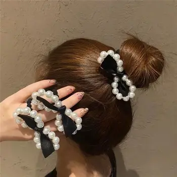 2 buc/Set Dulce Pearl Streamer-coreean Arc Nodul Elastic, Coarda Păr Pentru Femei Drăguț Inel de Păr Frizură Accesorii de Par Roz Negru
