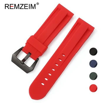 REMZEIM de Lux 22mm 24mm 26mm Negru Albastru Rosu Verde curea de Ceas Silicon Cauciuc Watchband Curea Cu Oțel Inoxidabil Catarama de Metal