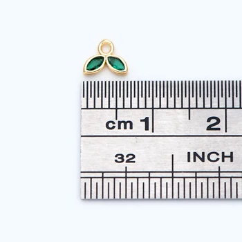 10buc Verde CZ Pavate cu Frunze de Aur Farmece, Aur 18K placat cu Alamă Pandantive, Pentru Bijuterii DIY Constatările Accesorii (#GB-918)