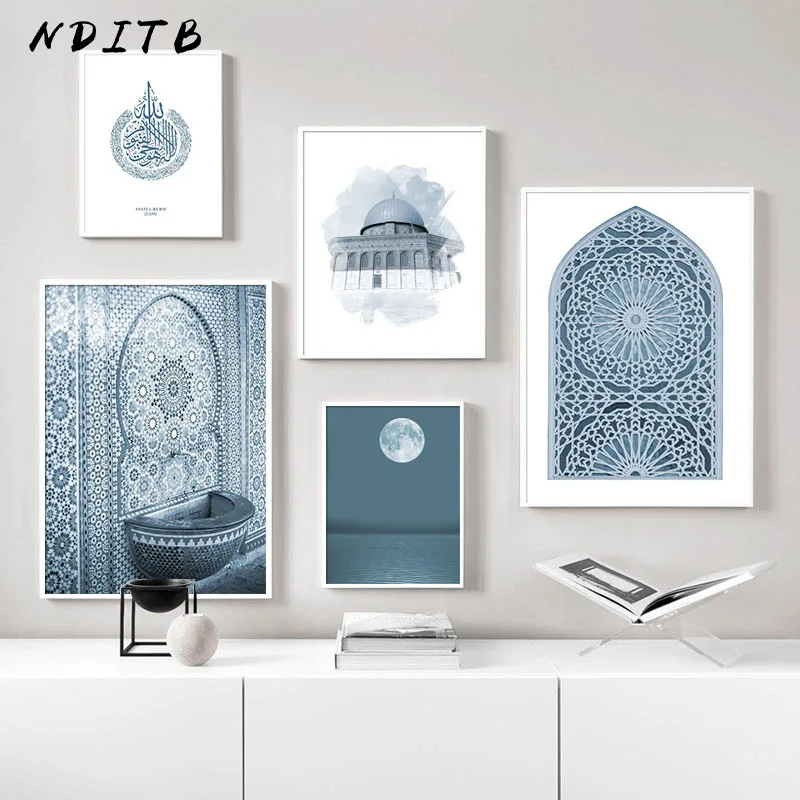 parachute sew bandage Ramadan decor albastru marocan moschee arhitectura panza pictura arta  islamică perete peisaj imprimare poster decorativ imagine cumpara - Decor  Acasă ~ Buvette.ro
