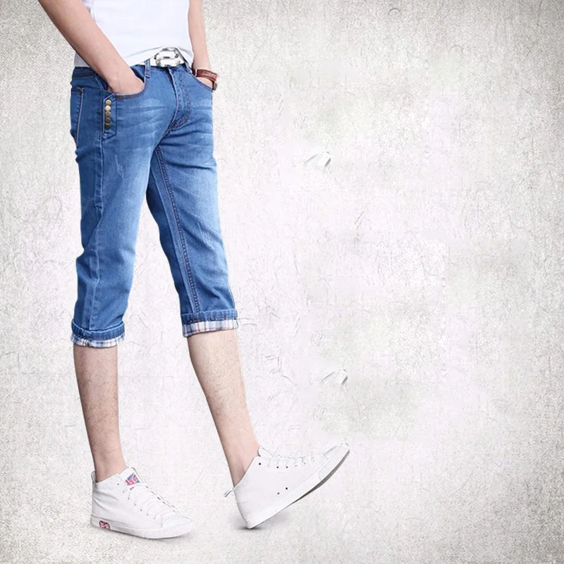 Out of date Exclude zero Vara 2021 stretch blugi barbati versiunea coreeană a slim-montaj picioarele  trunchiate pantaloni barbati pantaloni subtiri 3/4 pantaloni scurți cumpara  - Îmbrăcăminte Pentru Bărbați ~ Buvette.ro