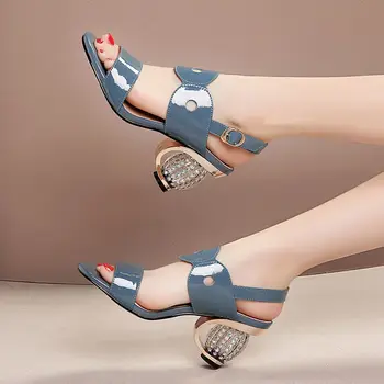Vara Sandale Femei Stras Tocuri Rochie Pantofi Piele Toc De Cristal Pantofi De Nunta Sandalias Zapatos Mujer