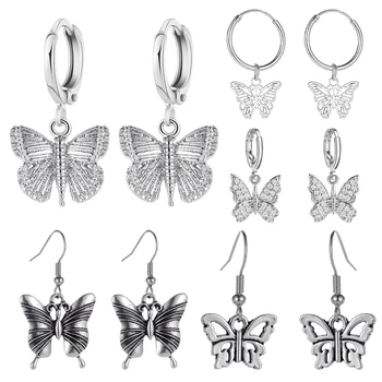Vintage anii ' 90 Fluture Aliaj de Argint de Culoare Hoop Cercei Pentru Femei Fată la Modă Harajuku Cool Hip Hop Animal Cercei Bijuterii 2020