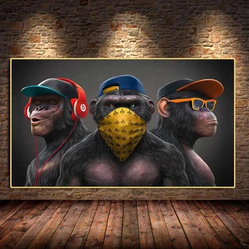 mechanism traitor thumb Mai mare de trei amuzant gorilla căști maimuta cu ochelari de soare animale  fara rama poster de imprimare panza pictura pentru camera de zi decor  cumpara - Decor Acasă ~ Buvette.ro