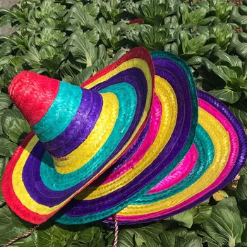 Bărbați Femei Margine Largă Colorate Marginile De Culoare Aleatorii Consumabile Partid Decorative Adult Cadou Pălării De Paie Stil Mexican De Halloween În Aer Liber