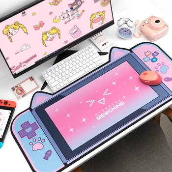 Desene animate drăguț Urechi de Pisică Design Mare Anime Mouse Pad XXL 80CM*40CM Jocuri pe Calculator Birou Keyboard Mat Non-alunecare Roz Mousepad pentru Fata