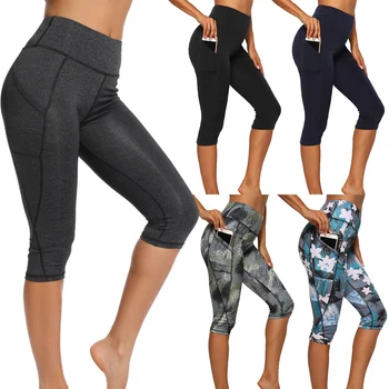 Noi Casual Femei 3/4 Pantaloni de Yoga Sala de Fitness Sport Trunchiate Jambiere Buzunar Pantaloni Slim Femei Casual Culoare Solidă Pantaloni de Yoga